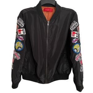 Akira Chicago Black Label Size S Black Lined Bomber Jacket Sleeves with Patches